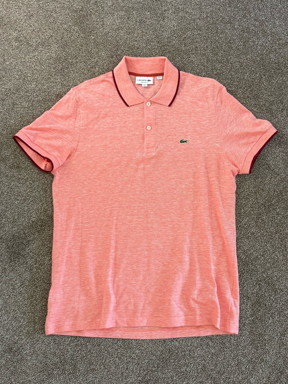 LACOSTE Men's Heather Coral Polo with Contrast Trim - Sz L - 💯 AUTHENTIC